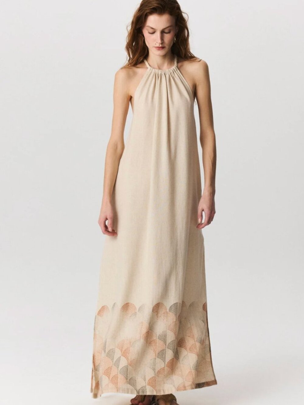 BULDANS linen-cotton blend halter neck maxi dress